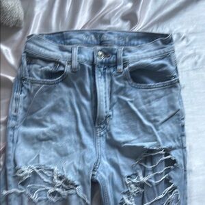 American Eagle Outfitters Blue Skinny Jeans with Distressed Details